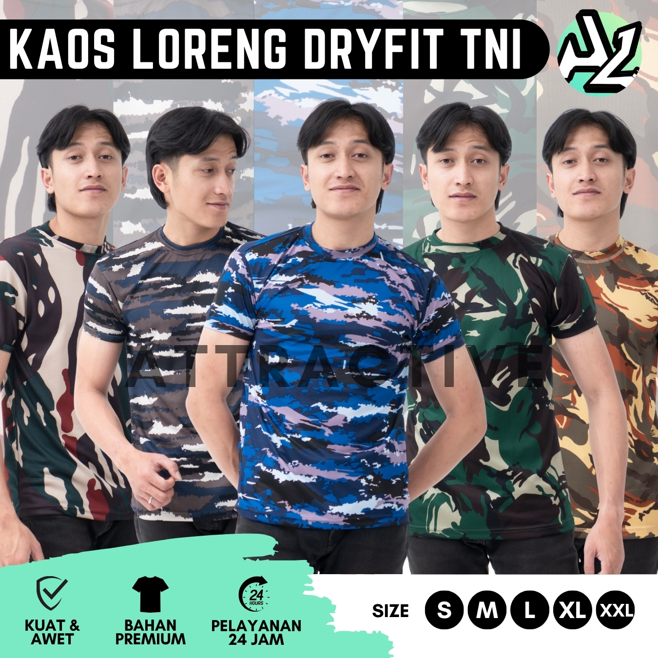 KAOS LORENG DRYFIT TNI AL/TNI AU/TNI AD/MALVINAS/LIBANON/KOPASSUS