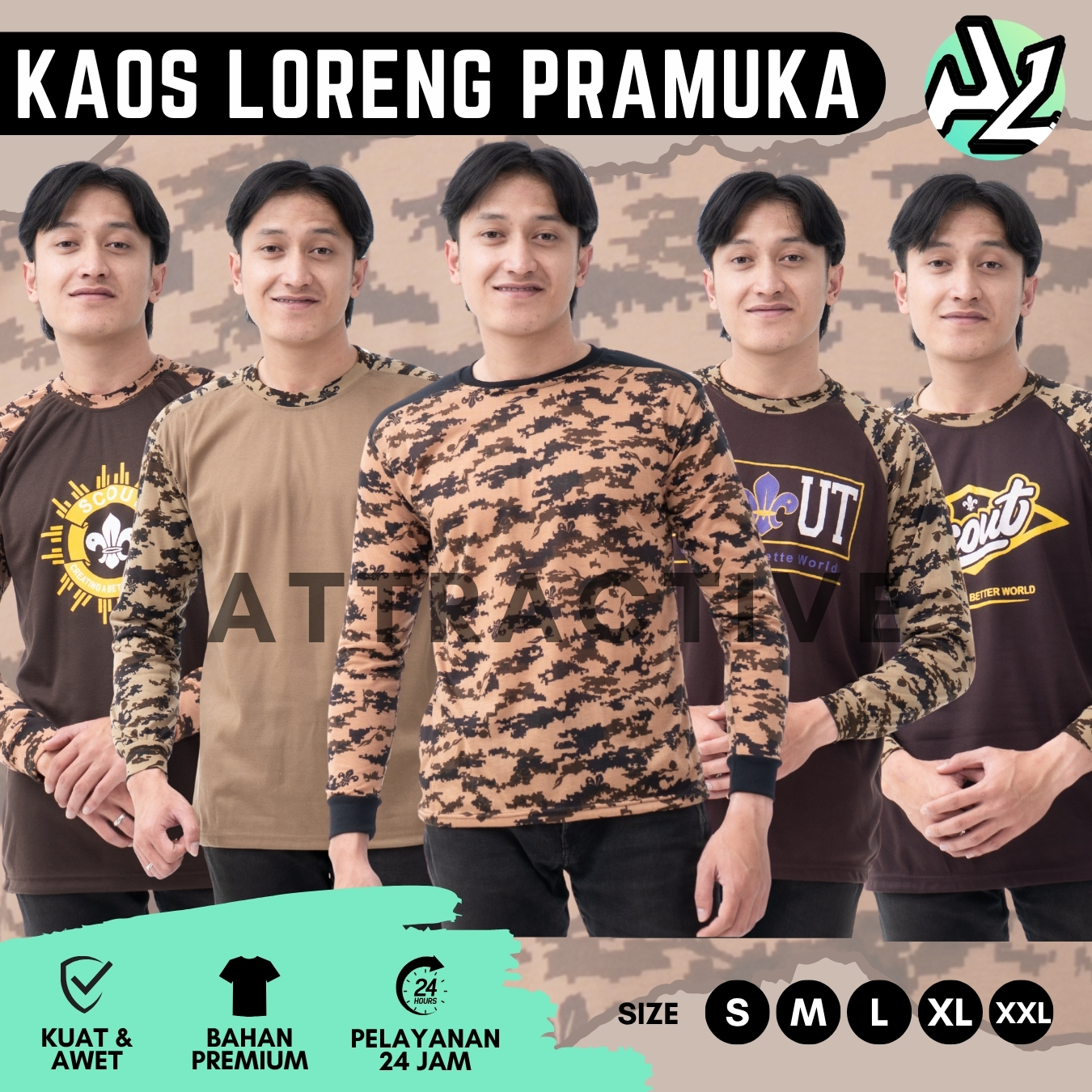 Kaos Loreng Pramuka Scout/Raglan Lengan Panjang