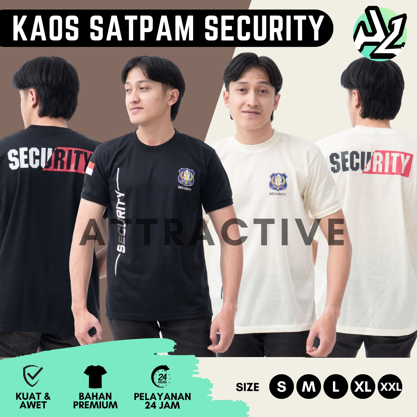 KAOS SECURITY HITAM KREM LENGAN PENDEK TERBARU KAOS SATPAM SECURITY