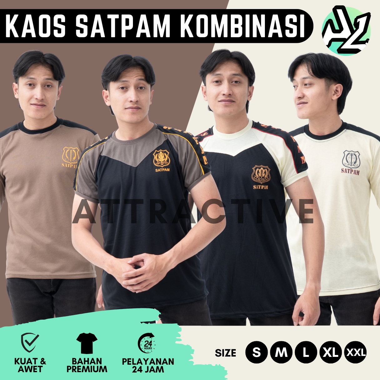 KAOS SECURITY/SATPAM KOMBINASI KREM HITAM/COKLAT HITAM TERBARU
