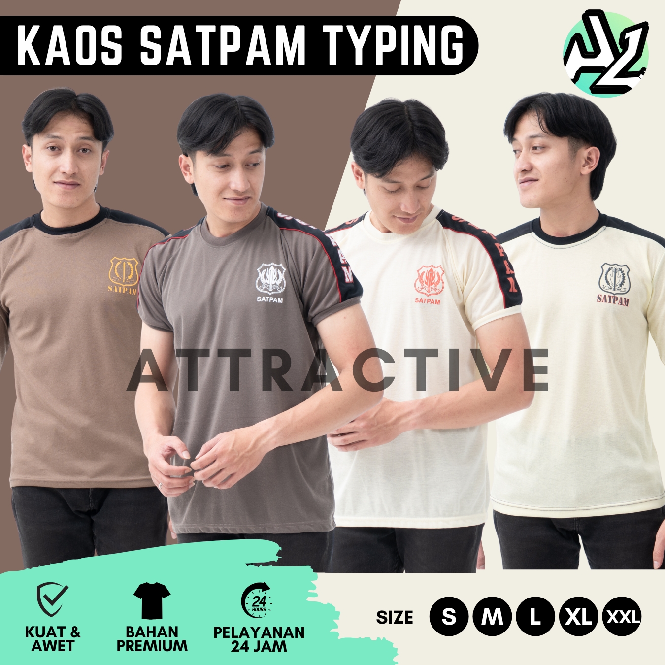 BAJU KAOS SECURITY SATPAM VAVING COKLAT/KREM LENGAN PENDEK TERBAIK