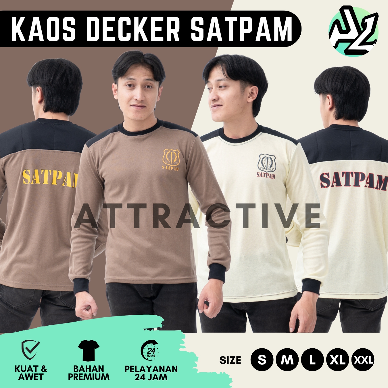 KAOS DECKER SATPAM KREM/COKLAT LENGAN PANJANG TERBARU