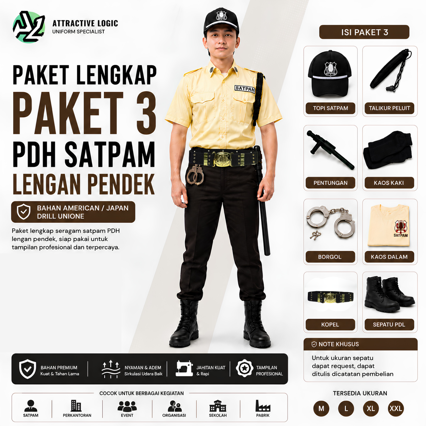 GROSIR PAKET LENGKAP SERAGAM SATPAM SECURITY PDH LENGAN PENDEK