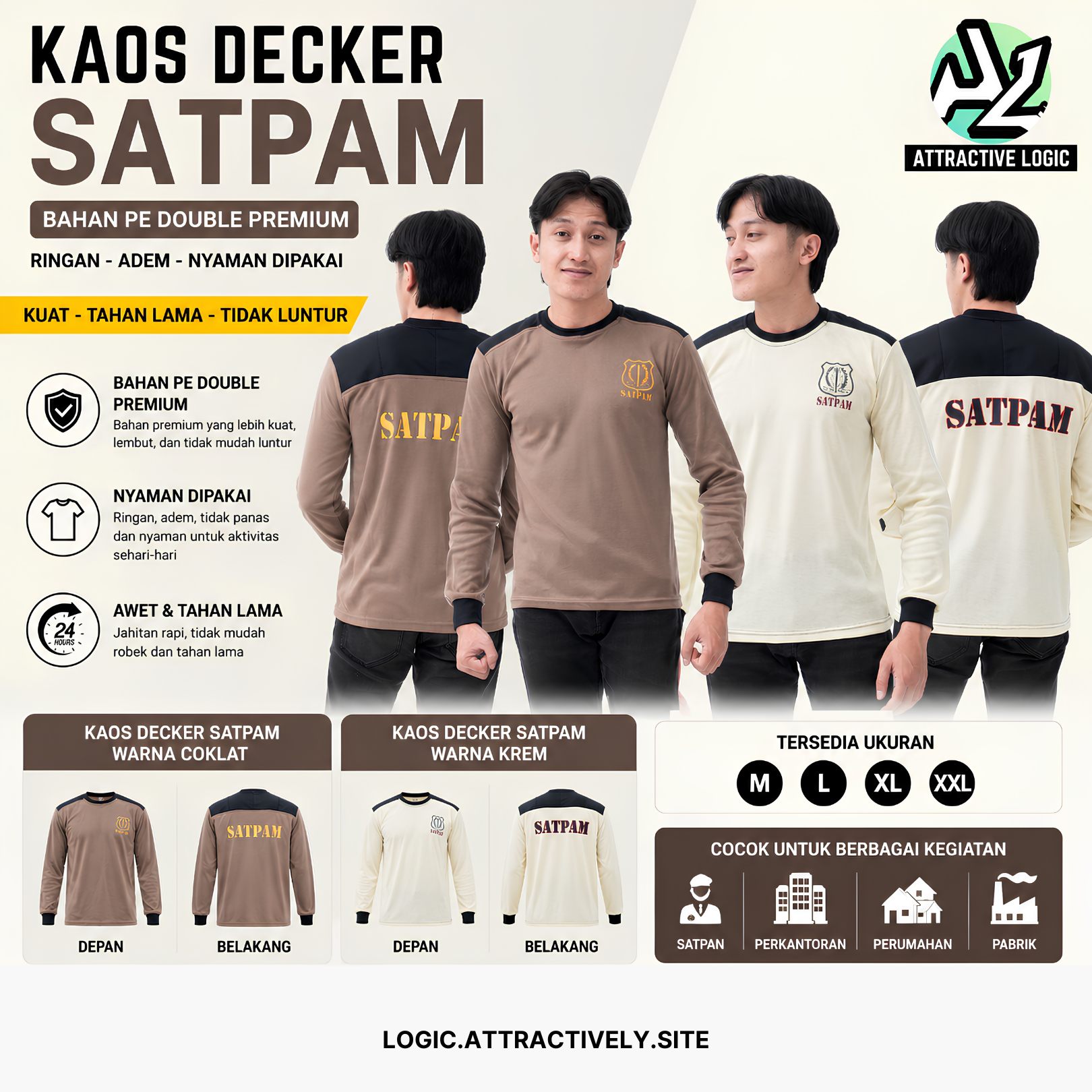 KAOS DECKER SATPAM KREM/COKLAT LENGAN PANJANG TERBARU