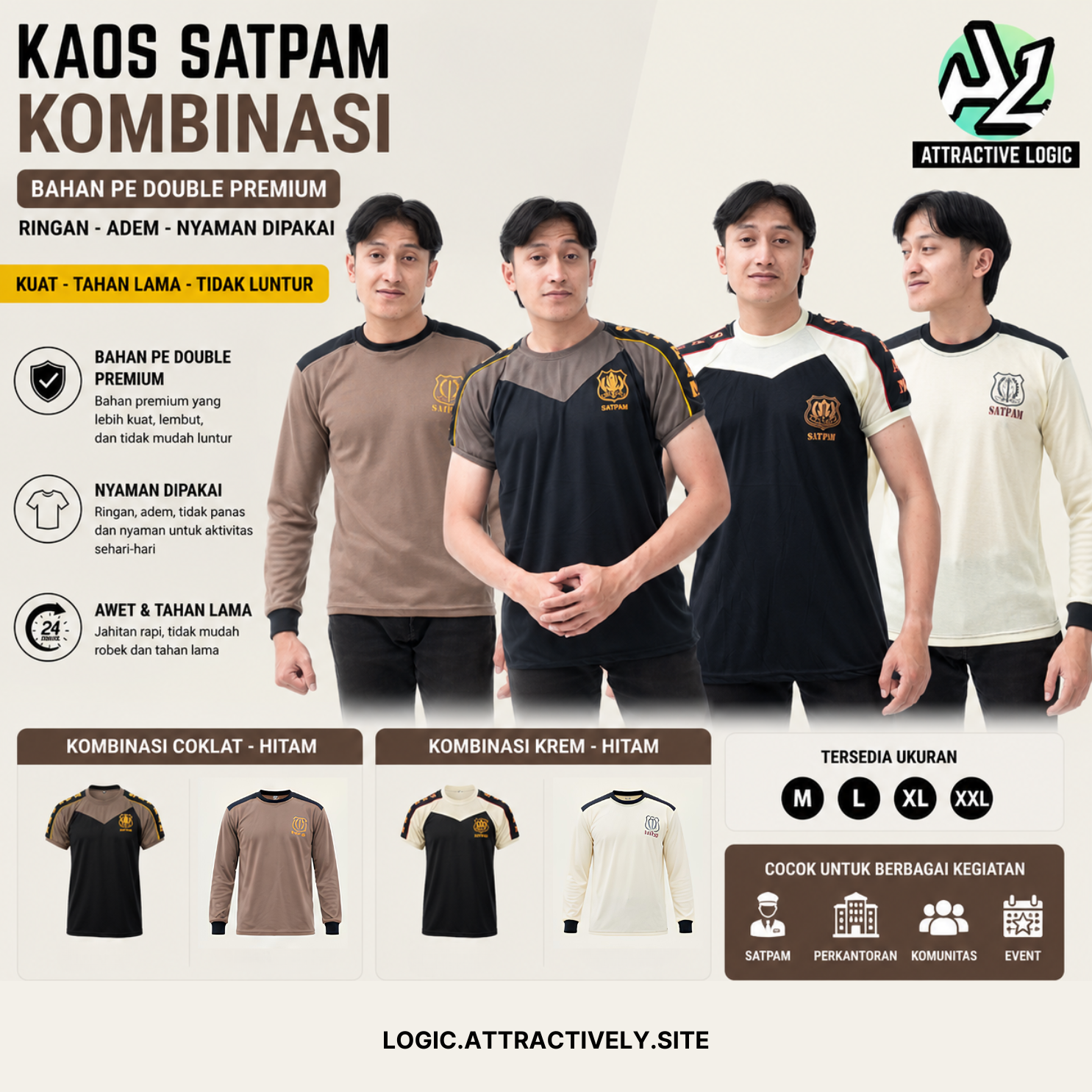 KAOS SECURITY/SATPAM KOMBINASI KREM HITAM/COKLAT HITAM TERBARU