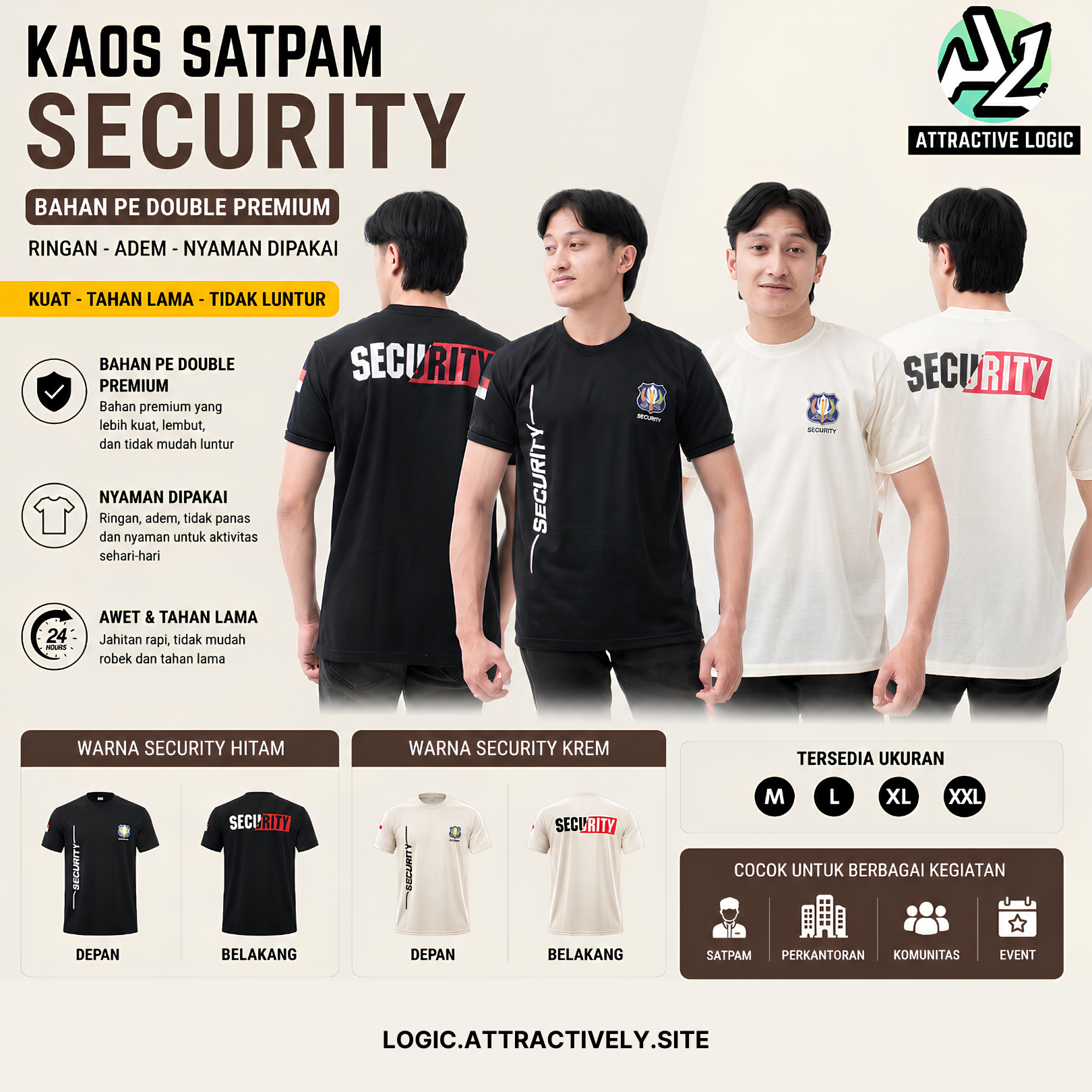 KAOS SECURITY HITAM KREM LENGAN PENDEK TERBARU KAOS SATPAM SECURITY