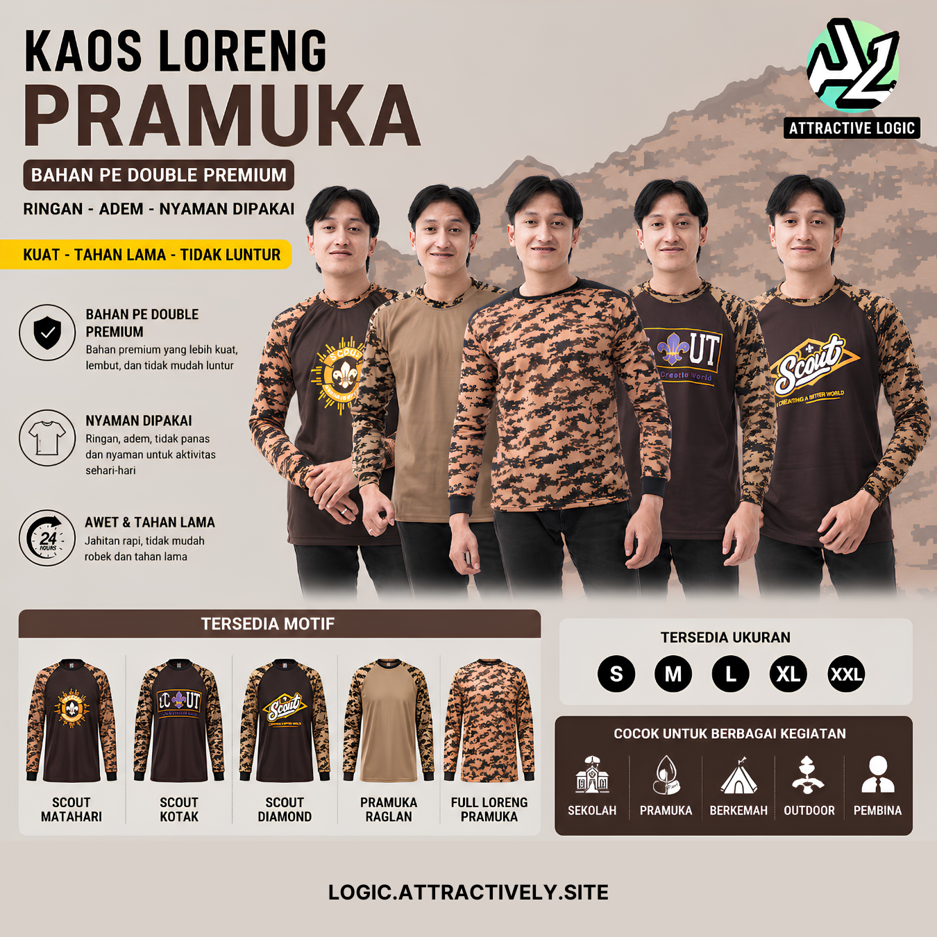 Kaos Loreng Pramuka Scout/Raglan Lengan Panjang