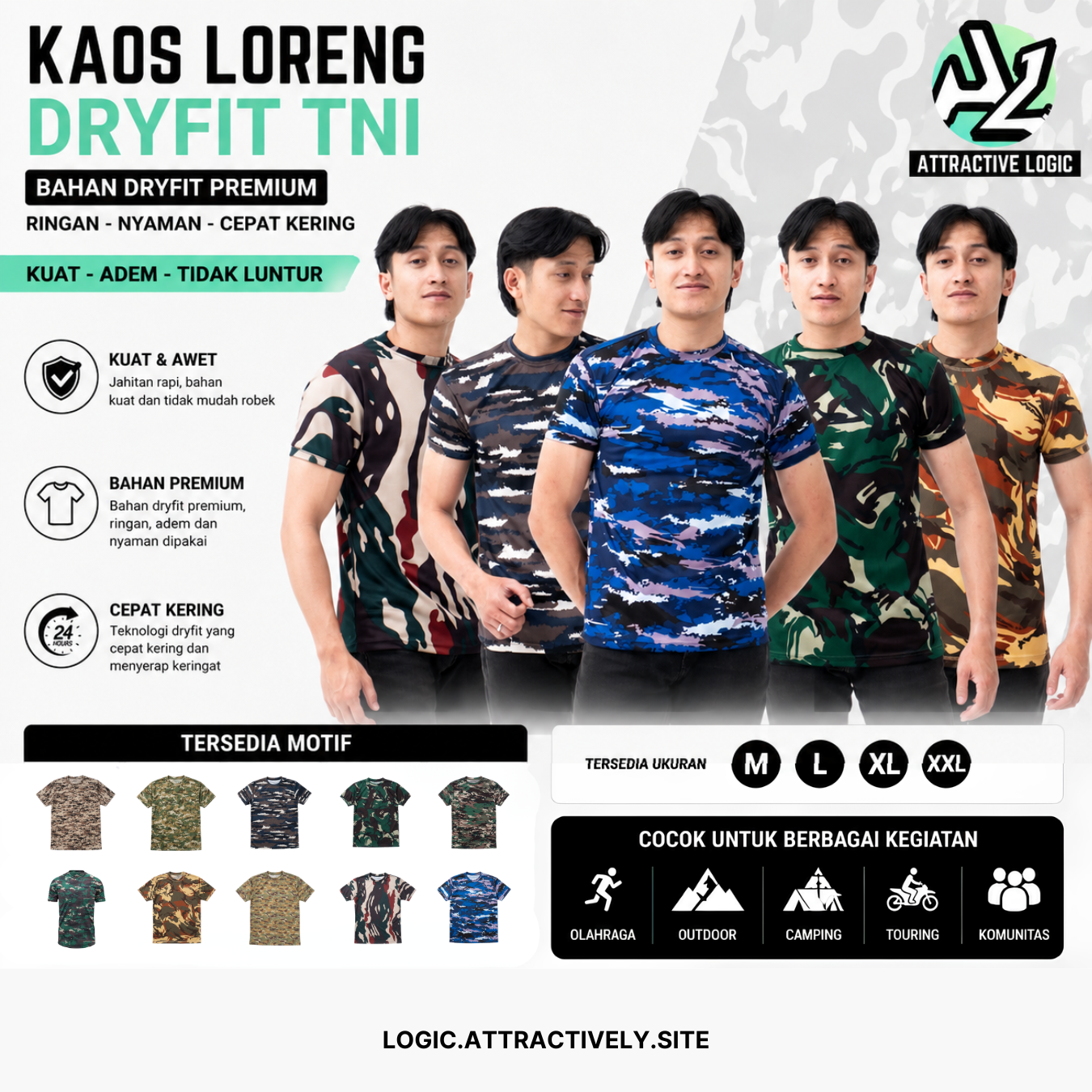 KAOS LORENG DRYFIT TNI AL/TNI AU/TNI AD/MALVINAS/LIBANON/KOPASSUS