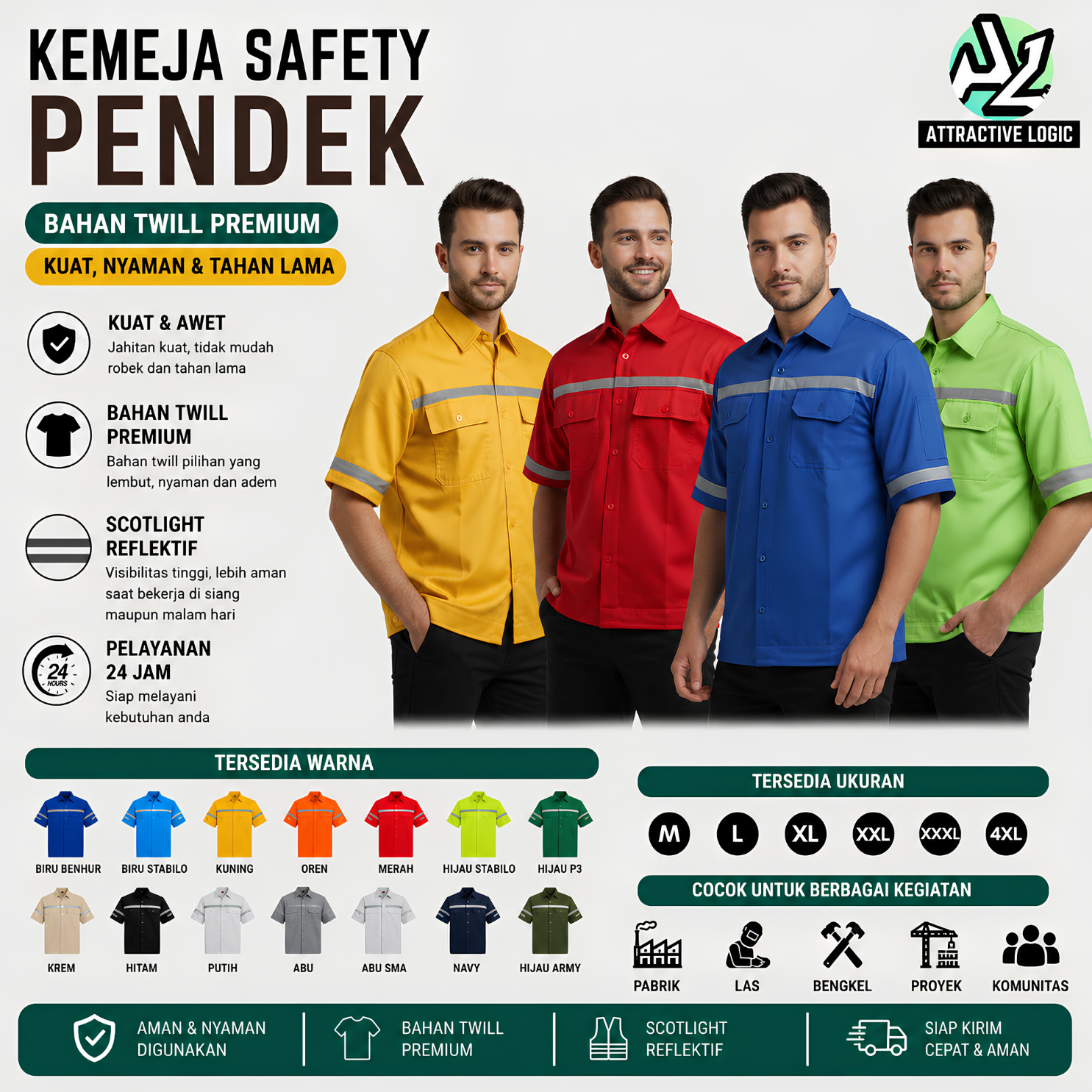 KEMEJA SAFETY LAPANGAN OUTDOOR SCOTLIGHT LENGAN PENDEK
