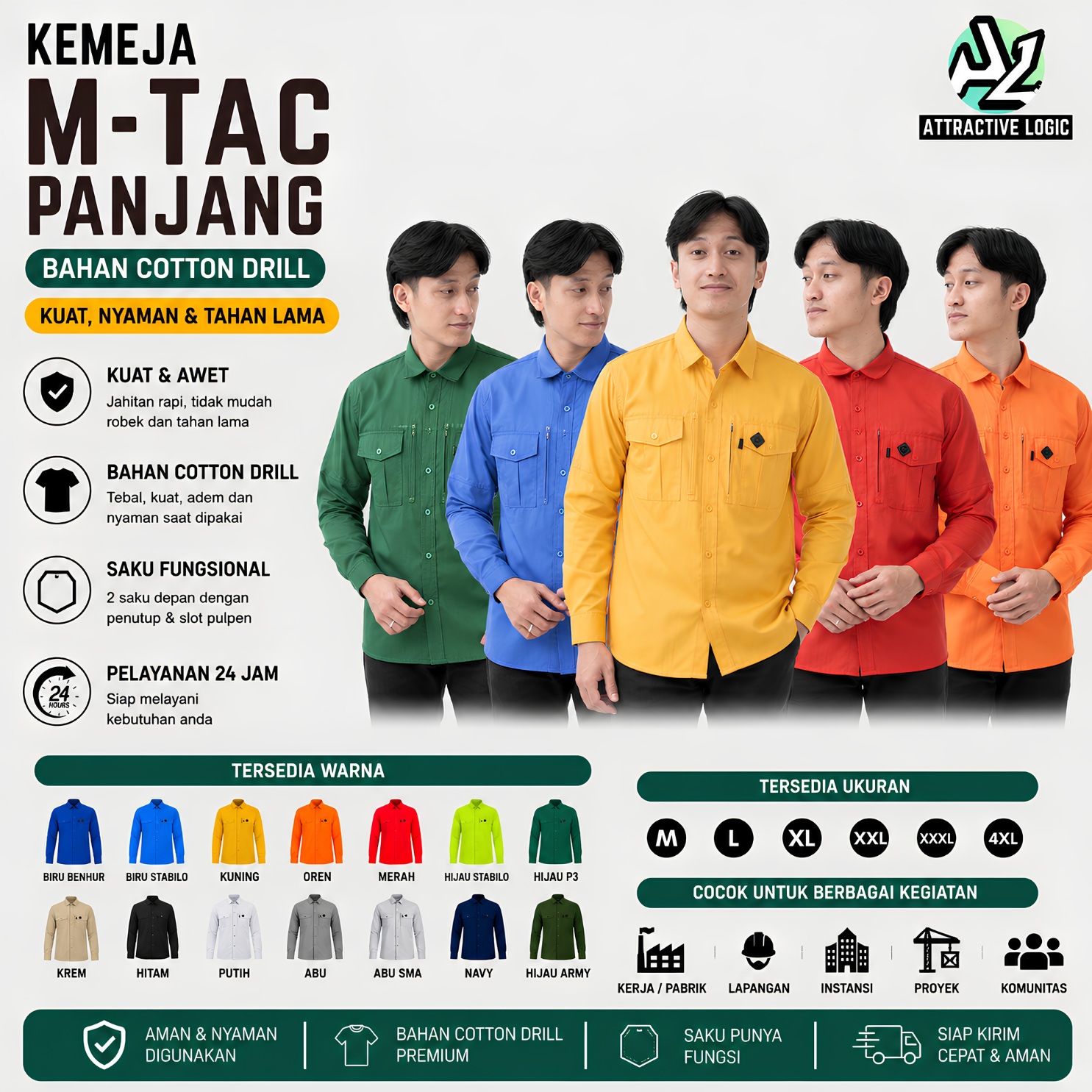 BAJU KEMEJA KERJA LAPANGAN M TAC LENGAN PANJANG
