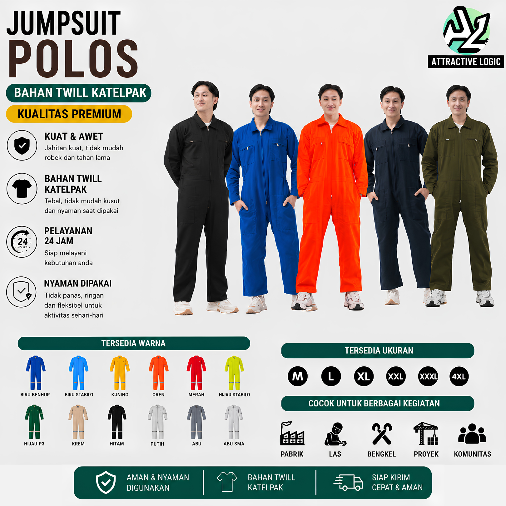 JUMPSUIT POLOS COVERALL WEARPACK MONTIR/LAS/PABRIK TERBARU