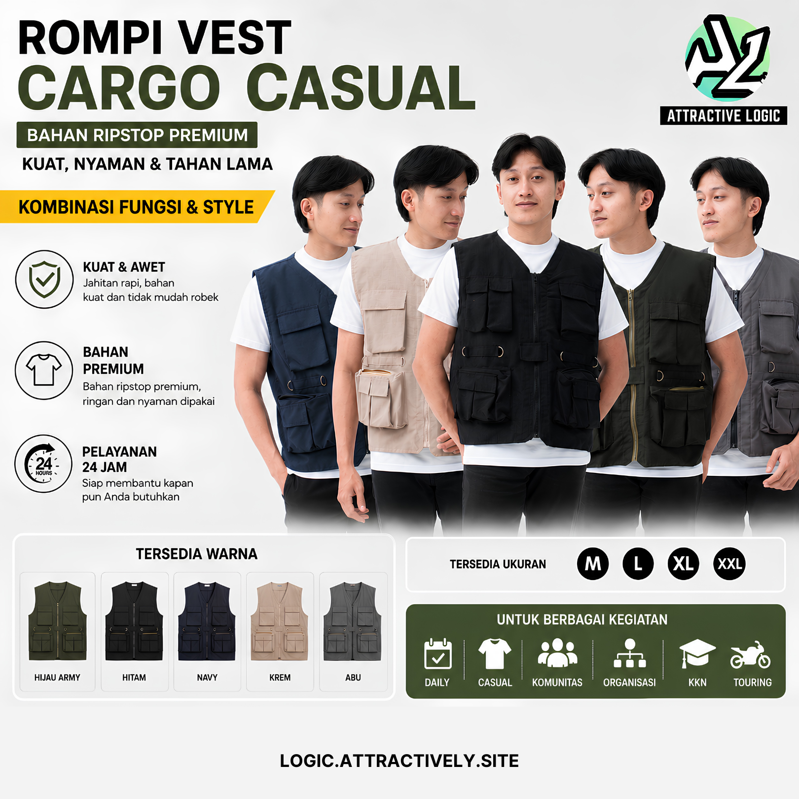 Rompi Vest Cargo Tactical Lapangan Touring Daily Casual Bisa Grosir/Partai Cod