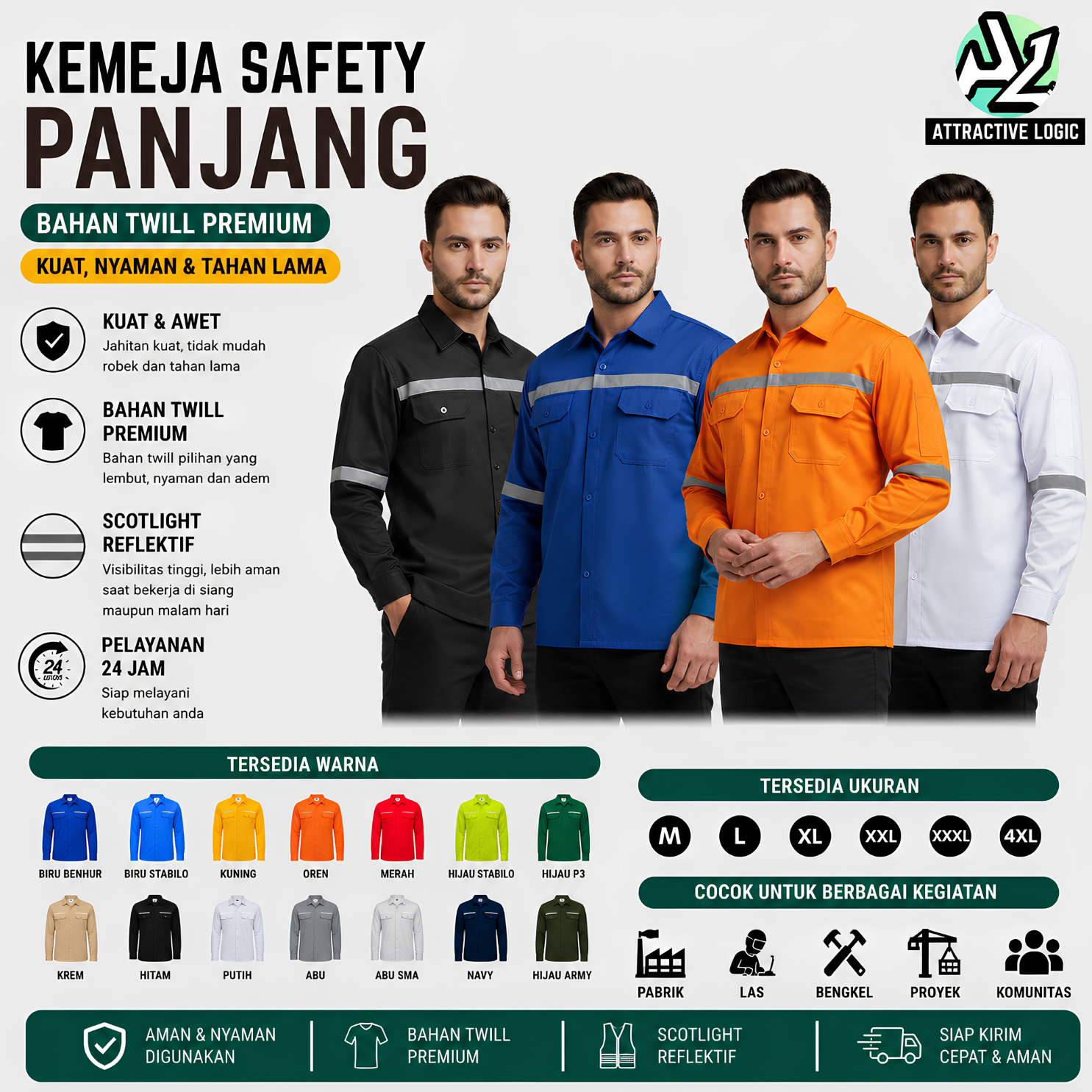 KEMEJA SAFETY LAPANGAN OUTDOOR SCOTLIGHT LENGAN PANJANG K3