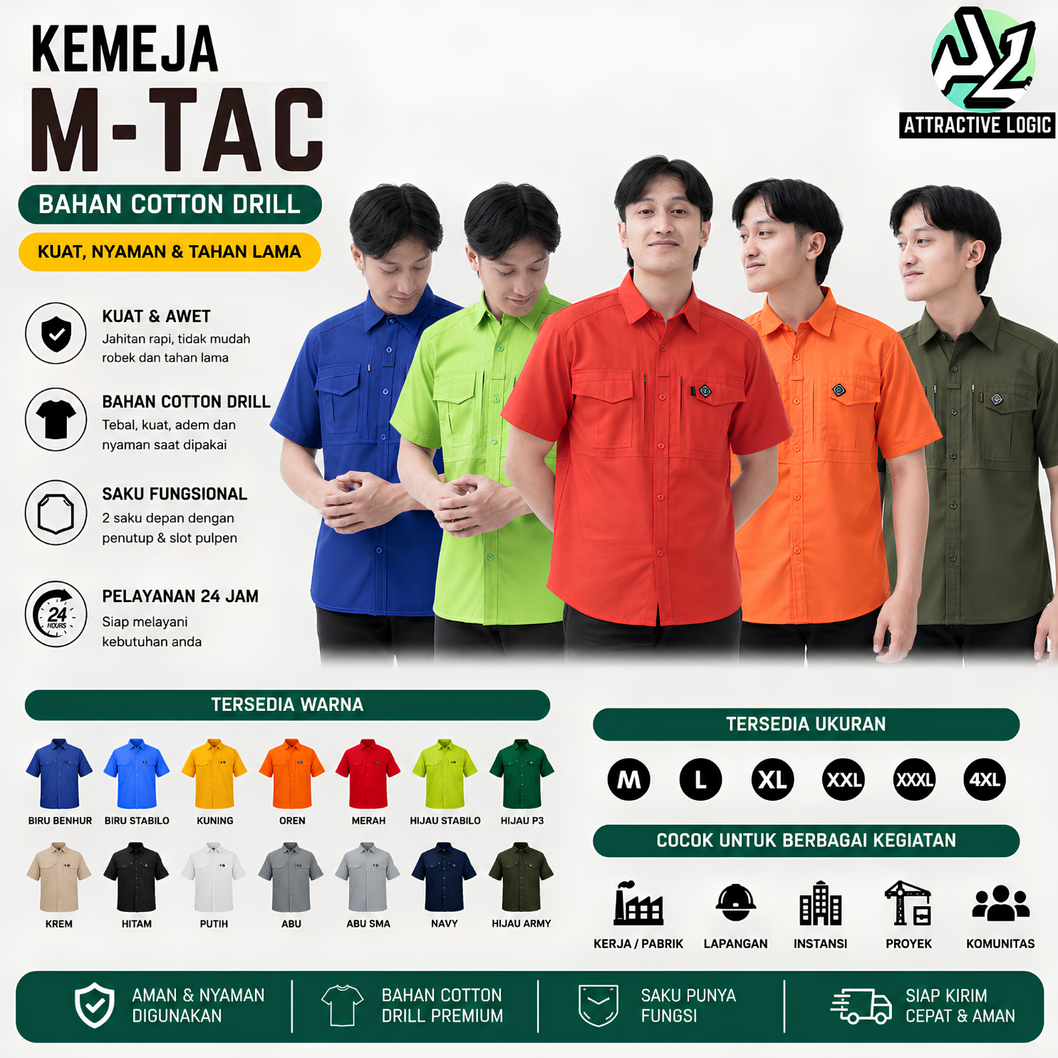 KEMEJA KERJA LAPANGAN TACTICAL M TAC LENGAN PENDEK